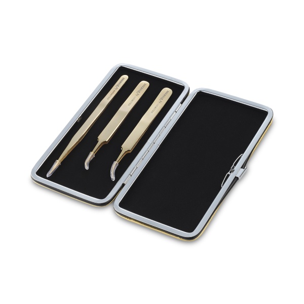 Vivienne Набор из трех пинцетов в пенале-книжке Золотой: Прямой + Изогнутый + L-образный купить - 0