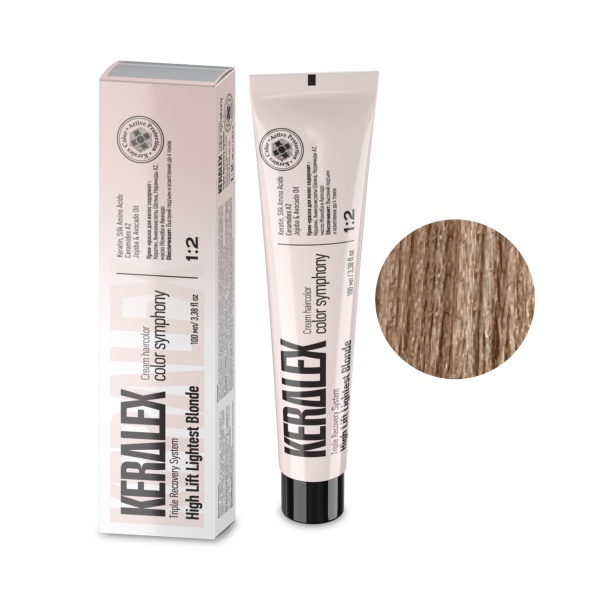 Keralex Крем-краска для волос Hair Color High Lift Lightest Blonde, 11.08 Natural Pearl Супер осветляющий блондин натурально-перламутровый, 100 мл купить - 0