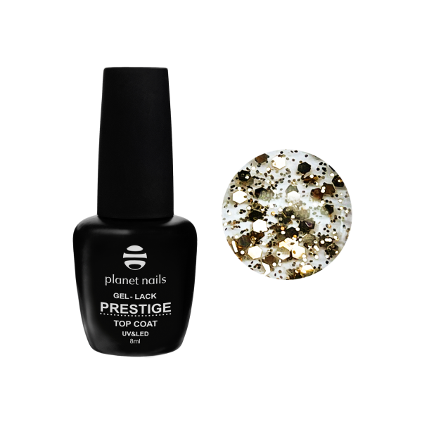 Planet Nails Топ для гель-лака Prestige Glossy Top Party, Gold, без липкого слоя, 8 мл купить - 0