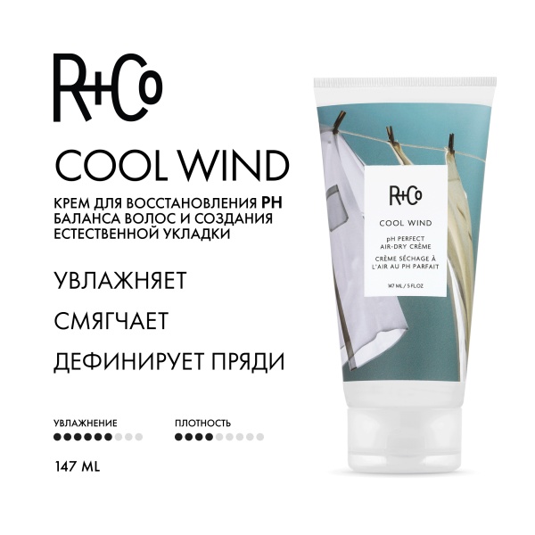 R+Co Крем для восстановления pH баланса волос и создания естественной укладки Ветер в голове Cool Wind pH Perfect Air-Dry Creme, 147 мл купить - 1