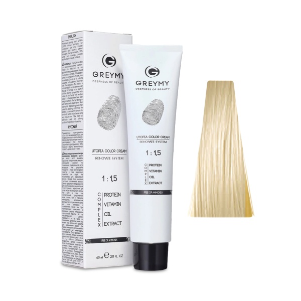 Greymy Перманентный крем краситель Utopia Color Cream, Чистый Желтый, 60 мл купить - 0
