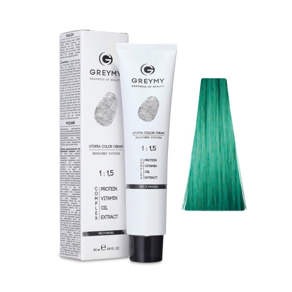 Greymy Перманентный крем краситель Utopia Color Cream, Чистый Зеленый, 60 мл купить - 0