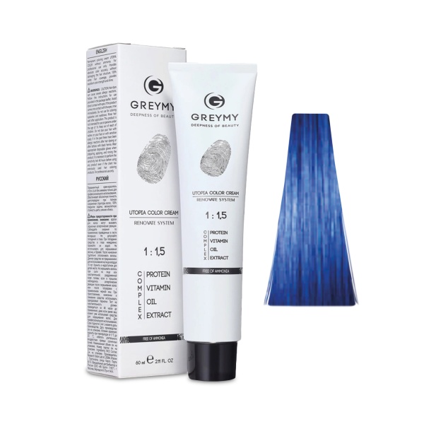 Greymy Перманентный крем краситель Utopia Color Cream, Чистый Синий, 60 мл купить - 0