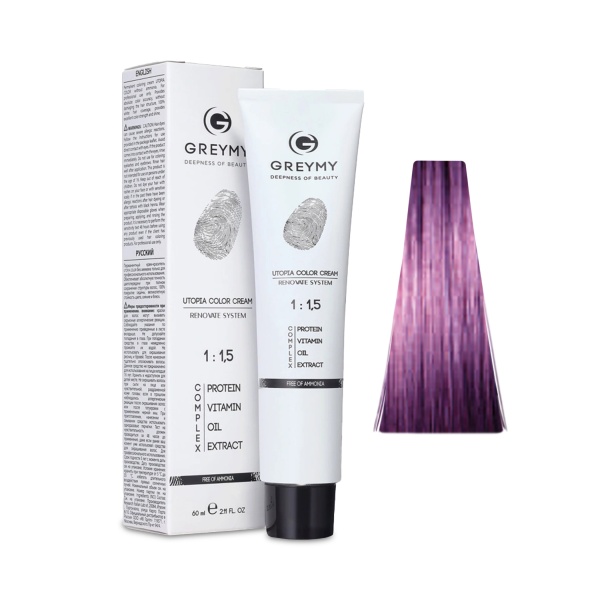 Greymy Перманентный крем краситель Utopia Color Cream, Чистый Фиолетовый, 60 мл купить - 0