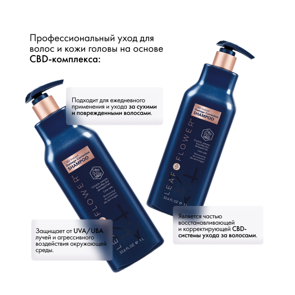 Leaf&Flower Шампунь для мгновенного восстановления поврежденных волос CBD Instant Damage Correction Shampoo, 1000 мл купить - 2