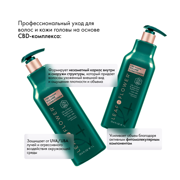 Leaf&Flower Кондиционер для мгновенного объема и уплотнения волос CBD Instant Volume Conditioner, 1000 мл купить - 2