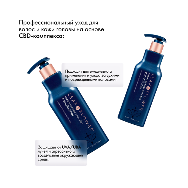 Leaf&Flower Кондиционер для мгновенного восстановления поврежденных волос CBD Instant Damage Correction Conditioner, 500 мл купить - 2