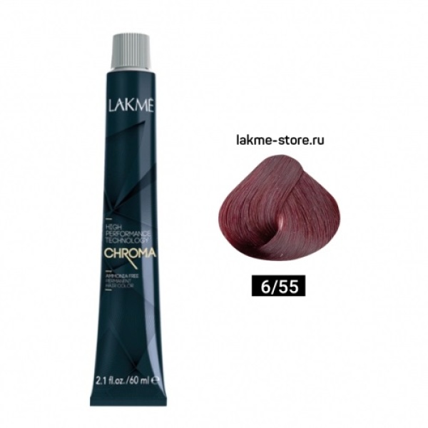Lakme Крем-краска Chroma, 6/55 Темный блондин махагоновый яркий, 60 мл купить - 0