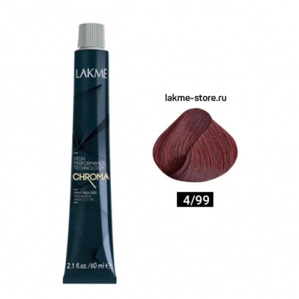 Lakme Крем-краска Chroma, 4/99 Средний шатен красный яркий, 60 мл купить - 0