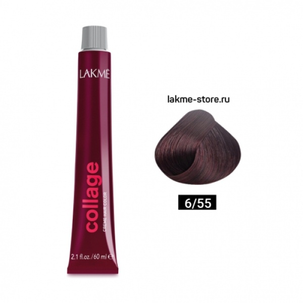 Lakme Крем-краска Collage, 6/55 Темный блондин яркий махагоновый, 60 мл купить - 0