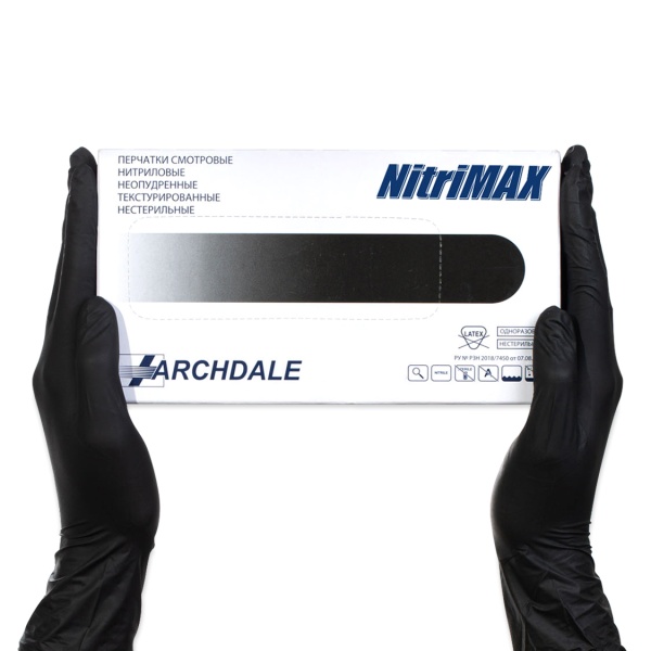 Archdale Перчатки одноразовые нитриловые Nitrimax, черные, 50 пар, размер XL купить - 0