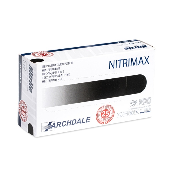 Archdale Перчатки одноразовые нитриловые Nitrimax, черные, 50 пар, размер XL купить - 0