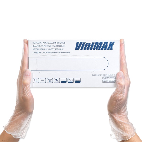 Archdale Перчатки одноразовые виниловые Vinimax, белые, 50 пар, размер M купить - 0