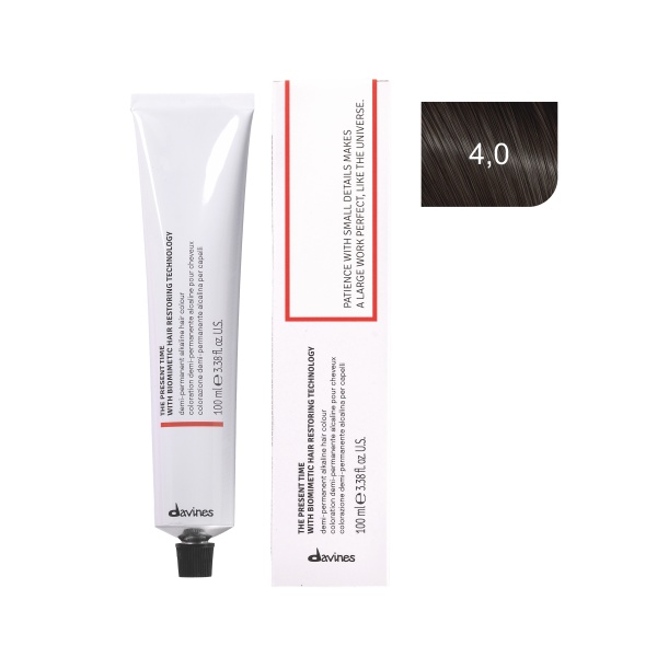 Davines Демиперманентный щелочной краситель The Present time, 4,0 шатен, 100 мл купить - 0