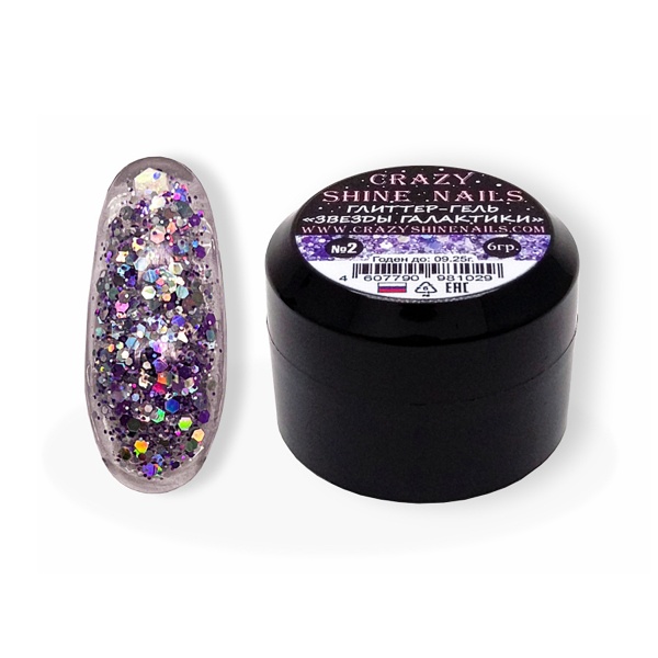 Crazy Shine Nails Глиттер-гель, 8102 Звезды галактики №02, 6 мл купить - 0