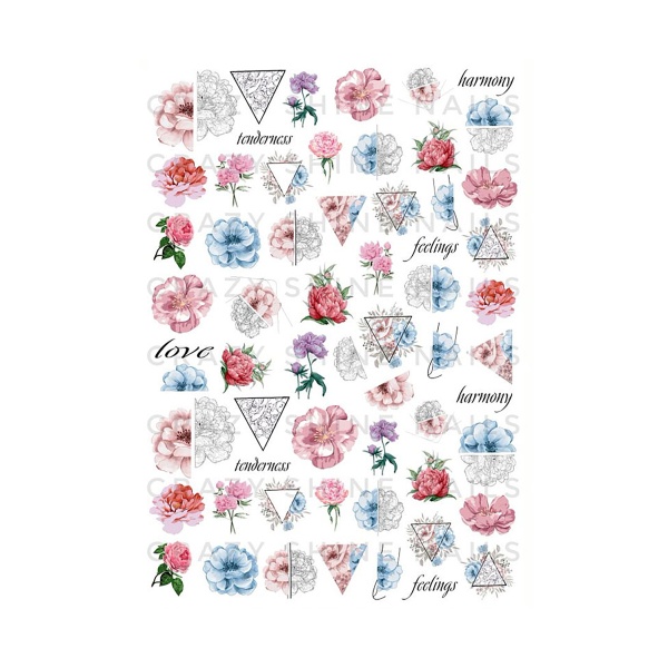 Crazy Shine Nails Слайдер-дизайн Mini, №1071 Пионы купить - 0