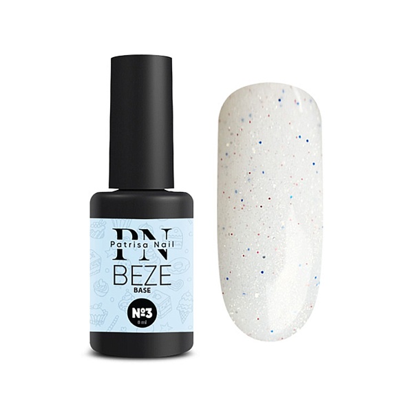 Patrisa Nail Каучуковая база для гель-лака Beze base, №03 молочный с разноцветным микрошиммером, 8 мл купить - 0