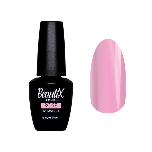 Beautix Камуфлирующая каучуковая Rubber-база UV Base Gel, Rose, 15 мл купить - 0