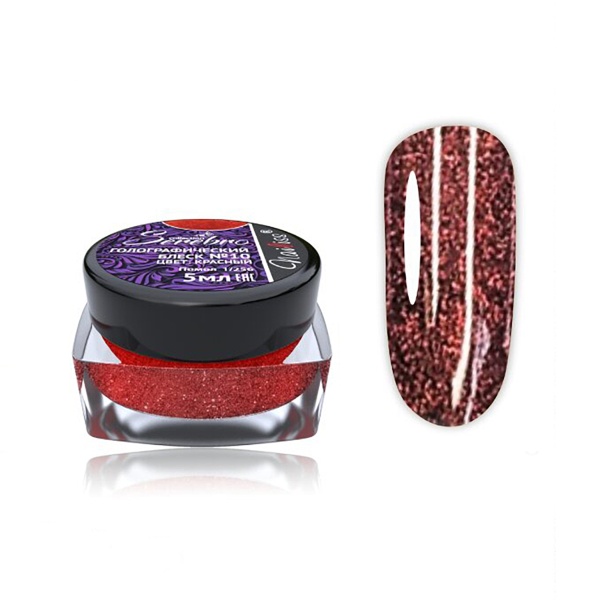 Serebro Блеск голографический помол 1/256, №10 красный, 5 мл купить - 0