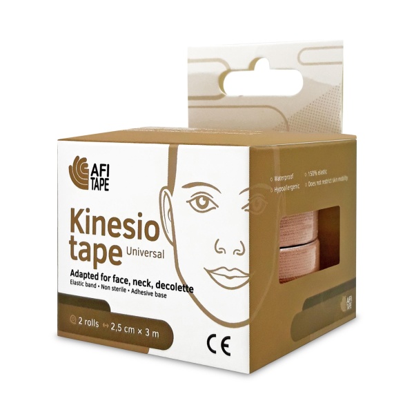 Afitape Кинезио-тейп универсал для лица, бежевый, 2,5 см x 3 м, 2 ролла купить - 0