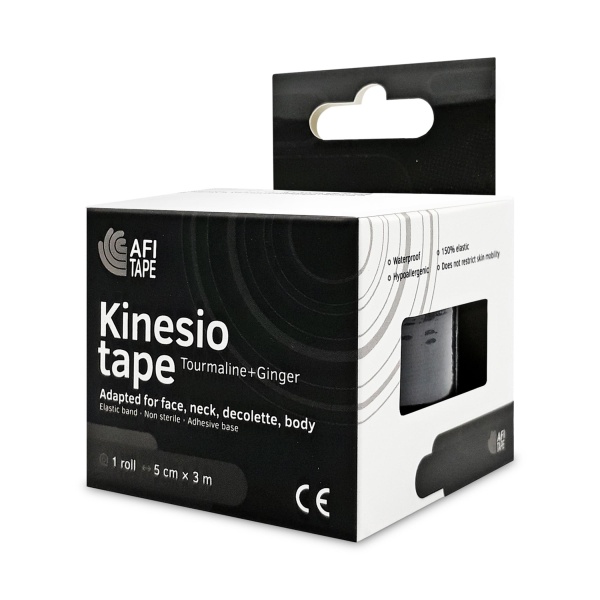 Afitape Кинезио-тейп турмалин с имбирем для тела, черный, 5 см x 3 м, 1 ролл купить - 0