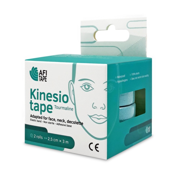 Afitape Кинезио-тейп с турмалином для лица, бирюзовый, 2,5 см x 3 м, 2 ролла купить - 0