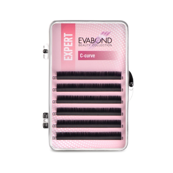 Evabond Ресницы Expert, черные, 6 линий, однолинейные, 705-07-08 Изгиб C, Ø0.07, 8 мм купить - 0
