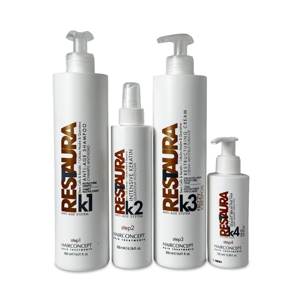 Hair Concept Набор реконструктция волос Restaura, 4 шага: шампунь + лосьон + сливки + сыворотка купить - 0
