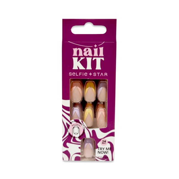 Selfie Star Набор накладных ногтей без клея Nails Kit without Glue, Разноцветный френч, 24 шт купить - 0