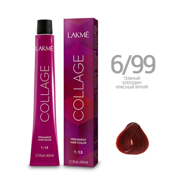 Lakme Крем-краска Collage, 6/99 Темный блондин красный яркий, 60 мл купить - 0