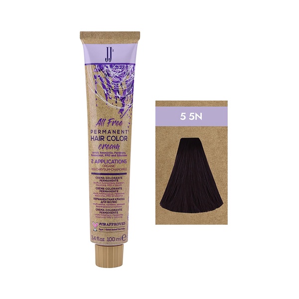 JJ Полуперманентная безаммиачная крем краска для волос All Free Permanent Hair Color, светло-каштановый 5 5N, 100 мл купить - 0