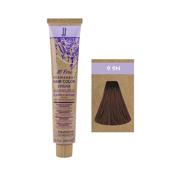 JJ Полуперманентная безаммиачная крем краска для волос All Free Permanent Hair Color, блонд 9 9N, 100 мл купить - 0