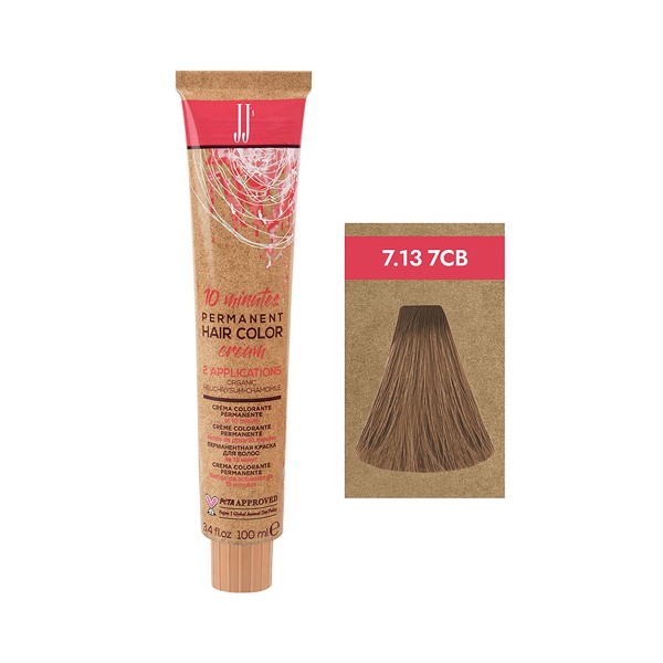JJ Аммиачная крем краска для волос 10 Minutes Permanent Color, холодный бежевый русый 7.13 7CB, 100 мл купить - 0